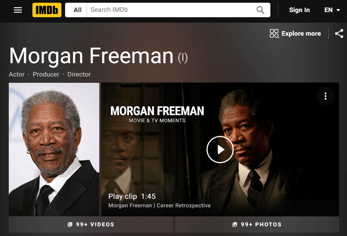 Exemplu pagina actor imdb